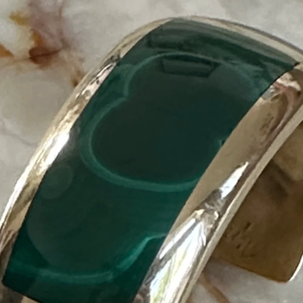 Gold-Tone Bracelet with Emerald Green Inlay - Women Jewelry